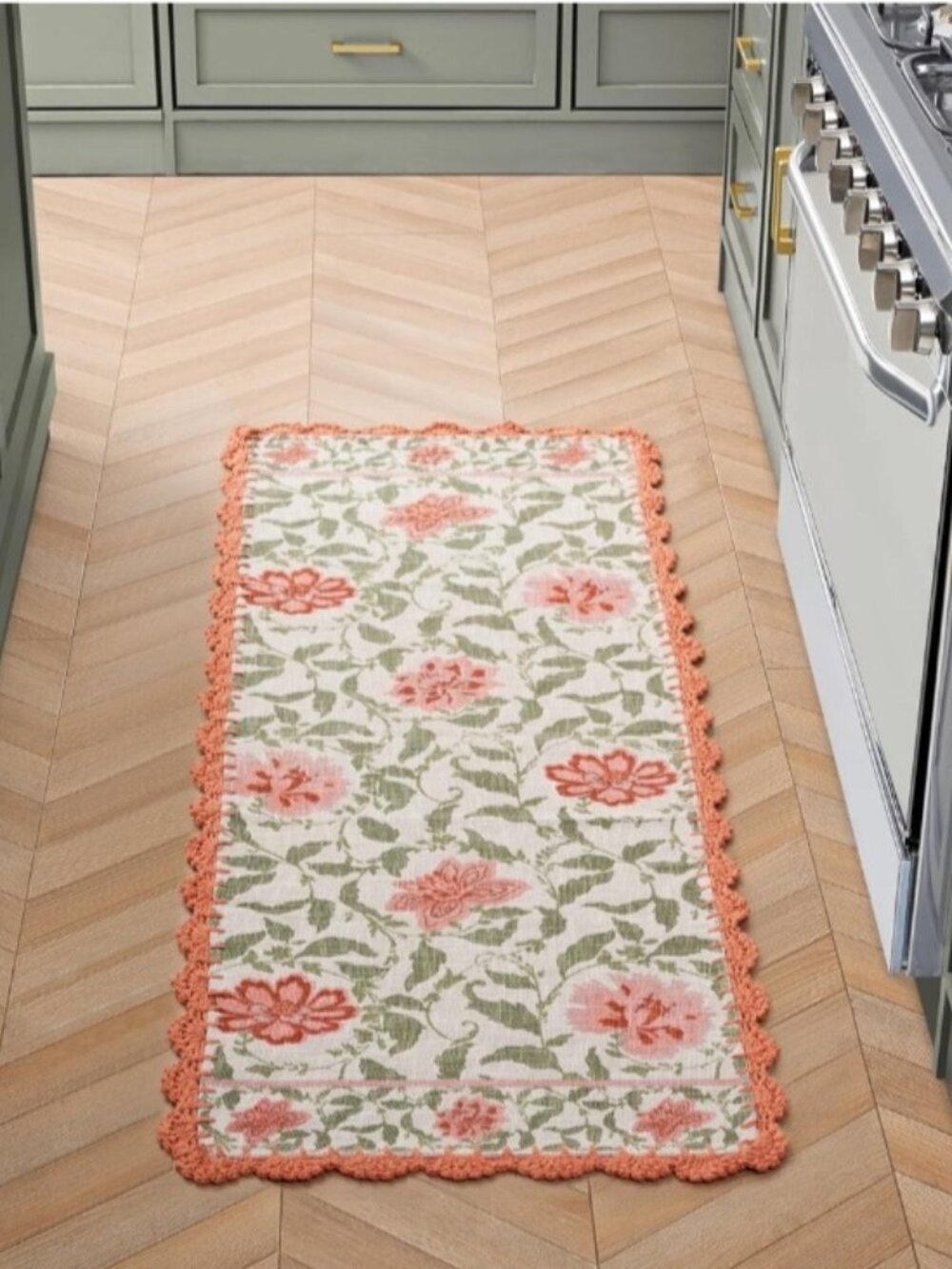 Laura Ashley Moored Garden Cotton Accent Runner Rug 26 x 60 Inch Floral Poppy